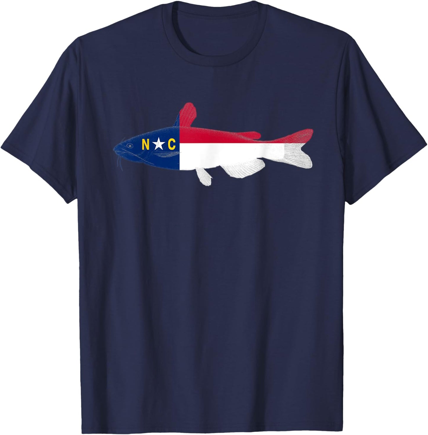 North Carolina State Flag Catfish Fishing Shirt T-Shirt - T-Shirt | Navy