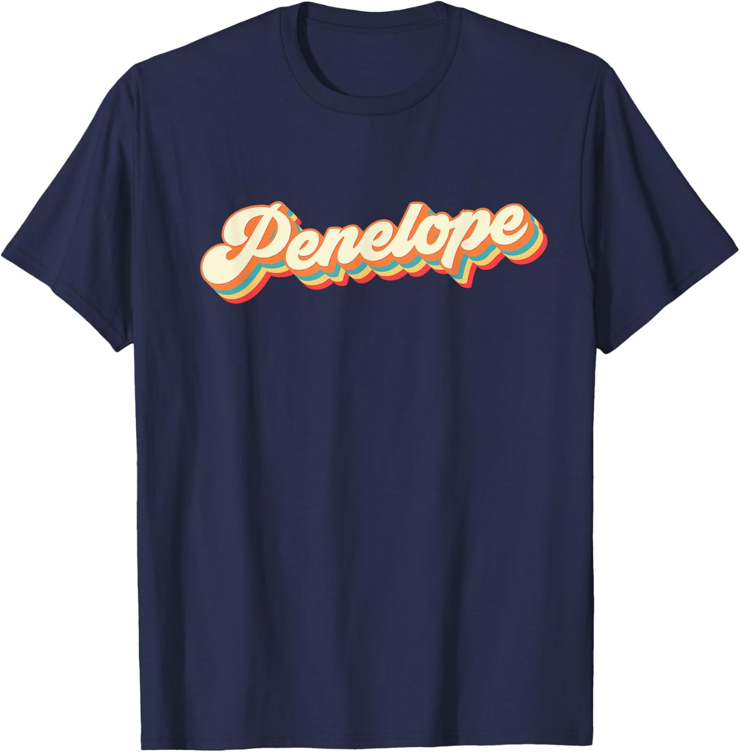Personalized Penelope Retro Design Vintage 1970s Rainbow T-Shirt - T-Shirt | Navy