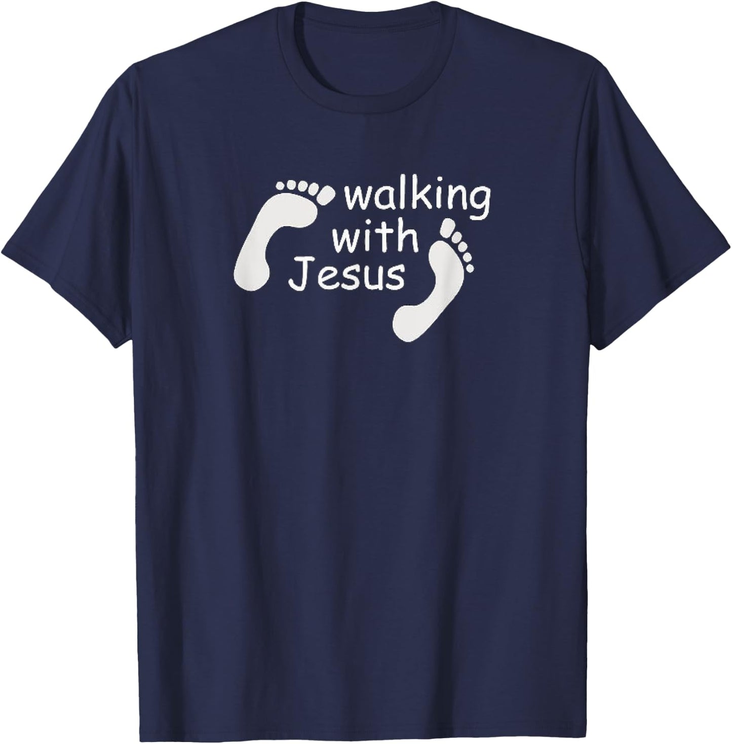 Walking With Jesus Funny Human Footprint Christian Faith T-Shirt - T-Shirt | Navy