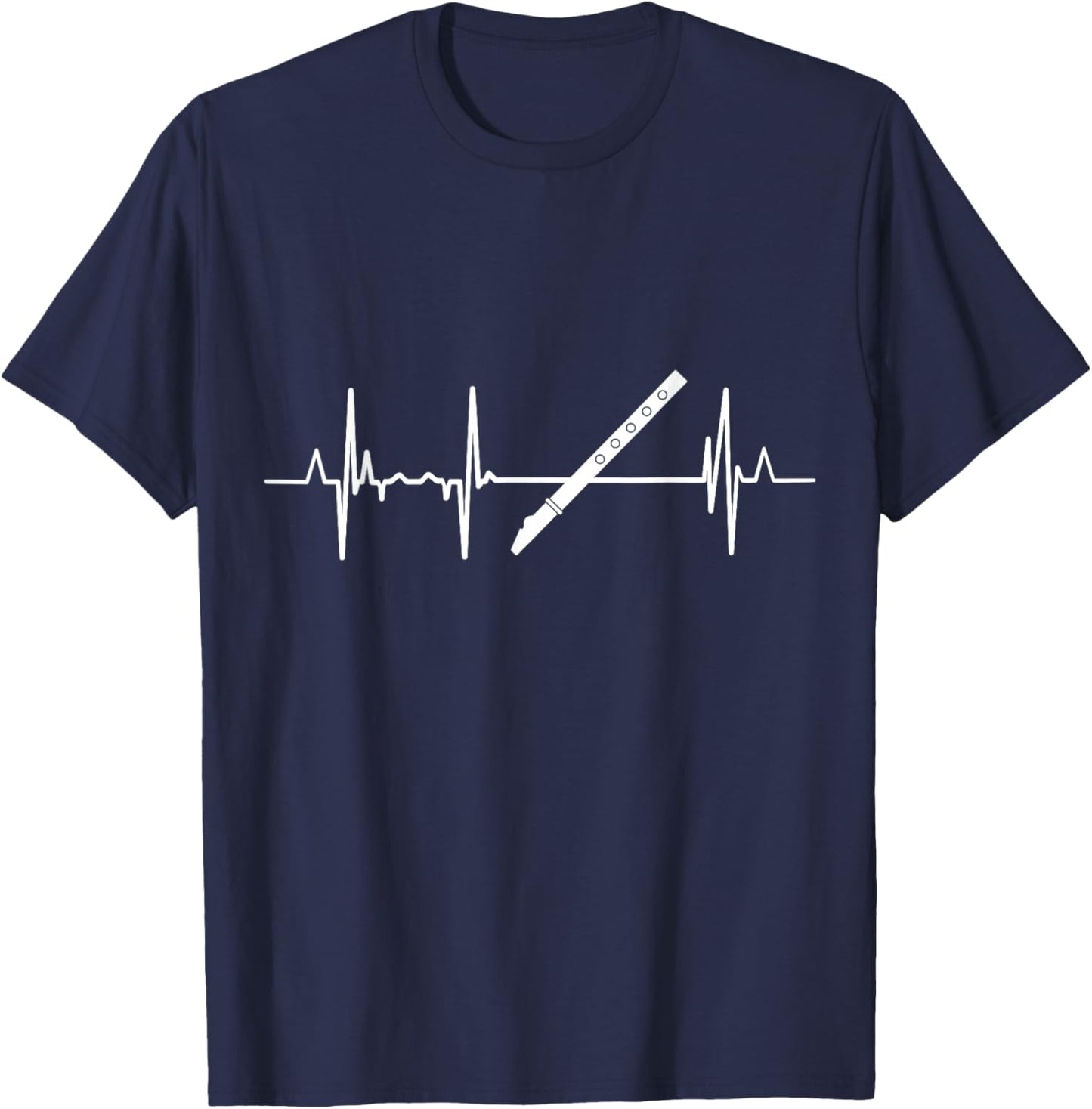Heartline Flute Player Heartbeat T-Shirt - T-Shirt | Navy