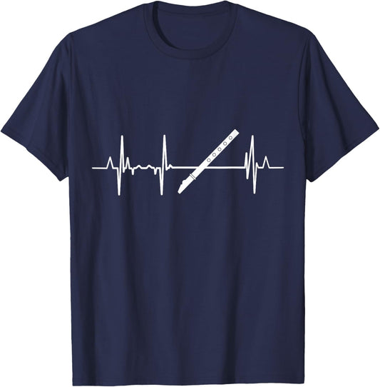 Heartline Flute Player Heartbeat T-Shirt - T-Shirt | Navy