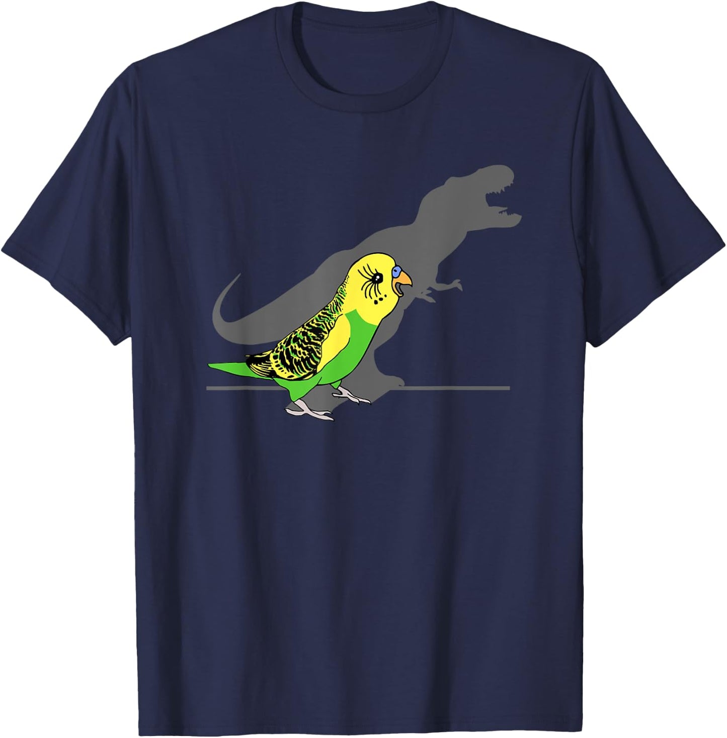 T-rex Green Budgie Parakeet Budgerigar Dinosaur shadow Bird T-Shirt - T-Shirt | Navy