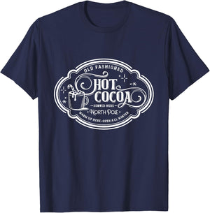 Retro North Pole Old Fashioned Hot Cocoa Coffee Lovers Xmas T-Shirt - T-Shirt | Navy