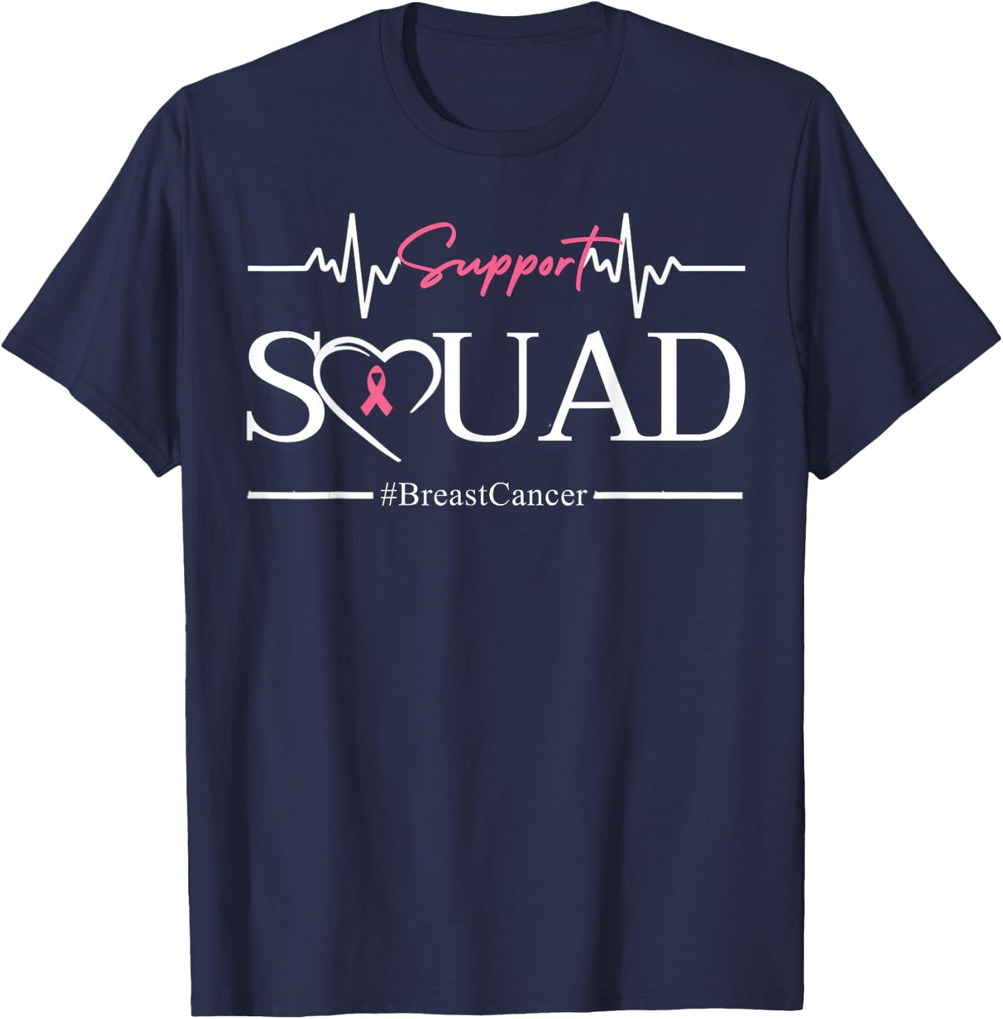 Breast Cancer Squad with Heart and Pink Ribbon T-Shirt - T-Shirt | Navy
