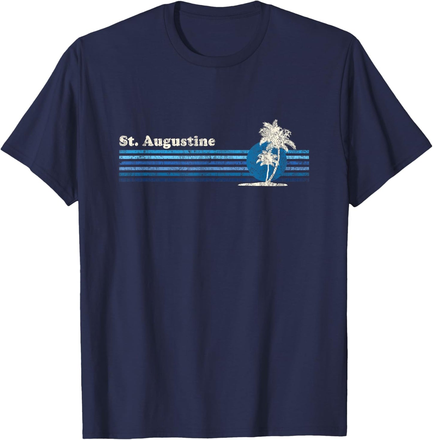 St. Augustine FL Vintage 80s Palm Trees Sunset T-Shirt - T-Shirt | Navy