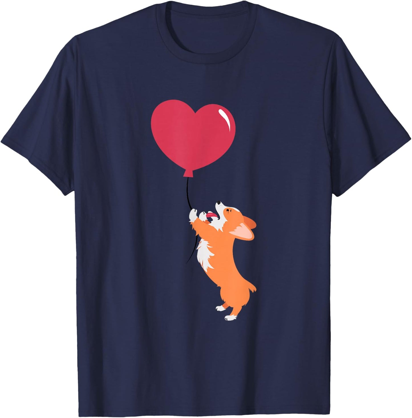 ROSS BOSS Cute Corgi Puppy Dog Holding A Valentines Balloon -Adults Kids Black Short Sleeve Valentine's Day Dog Themed T-Shirt - T-Shirt | Navy