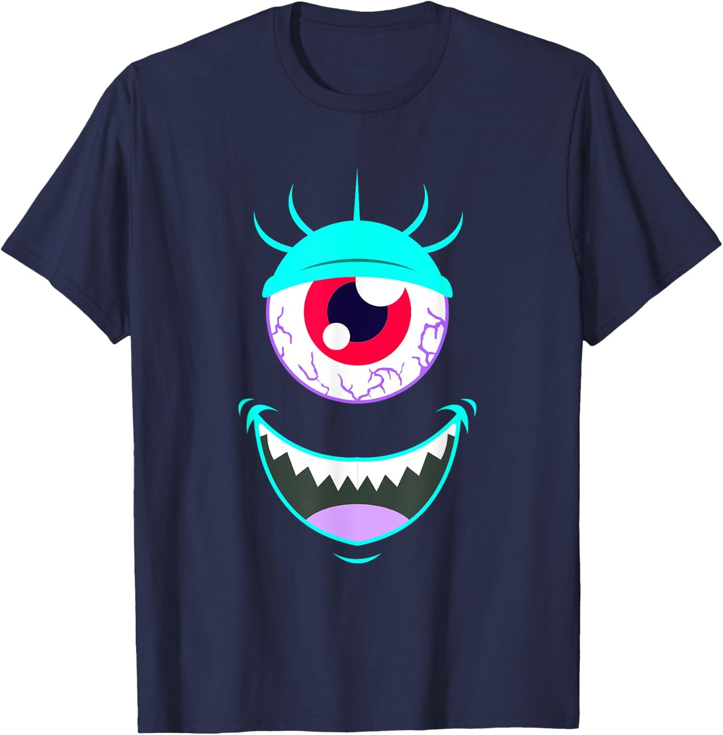 Funny Scary Monster Eyeball Face Halloween T-Shirt - T-Shirt | Navy