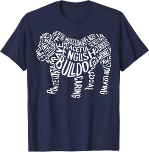 English Bulldog Typography T shirt Word Art Funny Dog Gift T-Shirt - T-Shirt | Navy