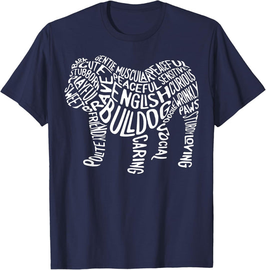 English Bulldog Typography T shirt Word Art Funny Dog Gift T-Shirt - T-Shirt | Navy
