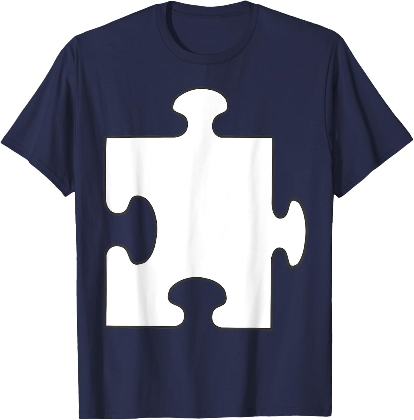 Halloween Couple Group Costumes - White Puzzle Piece Costume T-Shirt - T-Shirt | Navy