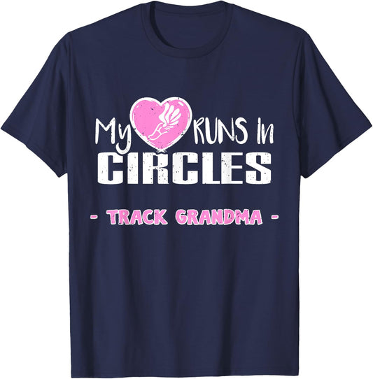 My Heart Runs In Circles Runner Track and Field Grandma T-Shirt - T-Shirt | Navy