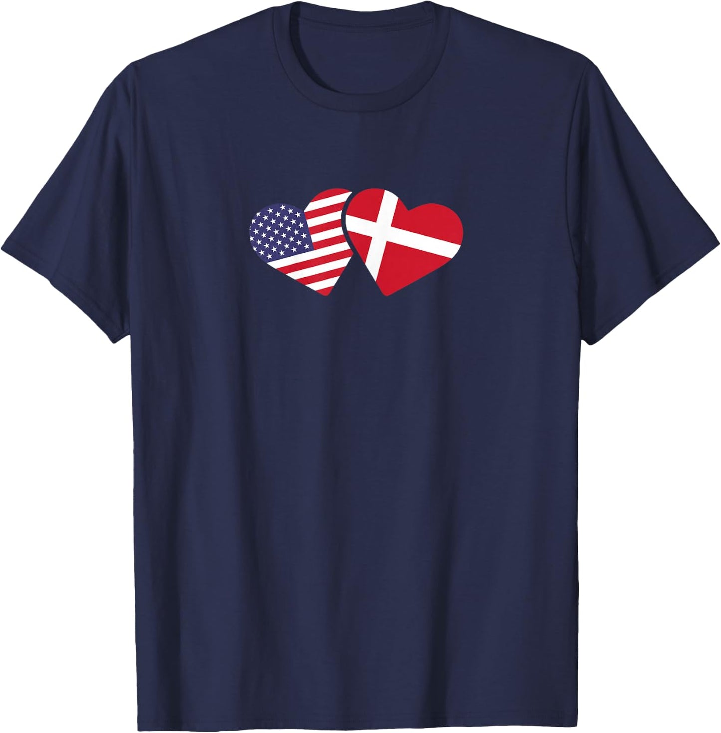 Denmark USA Flag T Shirt Heart Danish American Love T-Shirt - T-Shirt | Navy