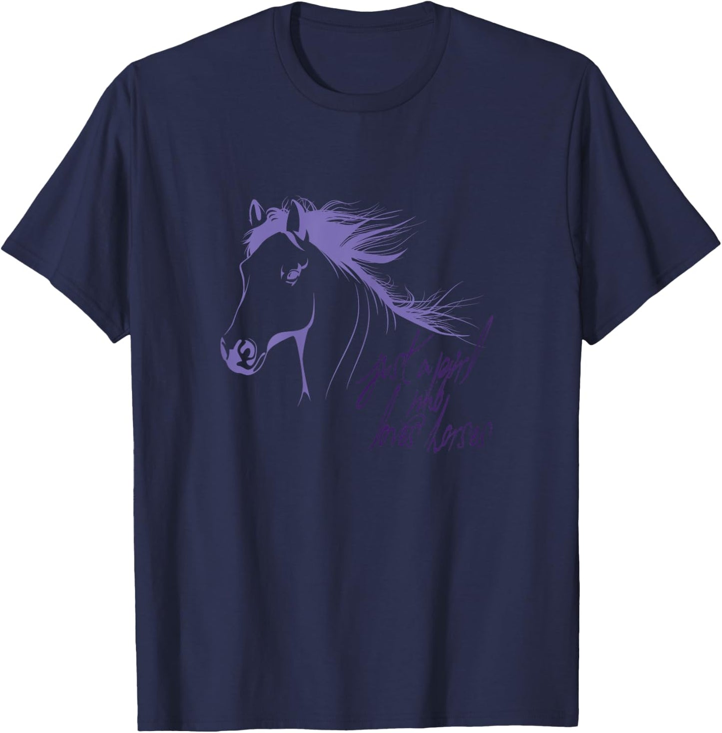 Just a girl who loves Horses hand drawing T-Shirt - T-Shirt | Navy
