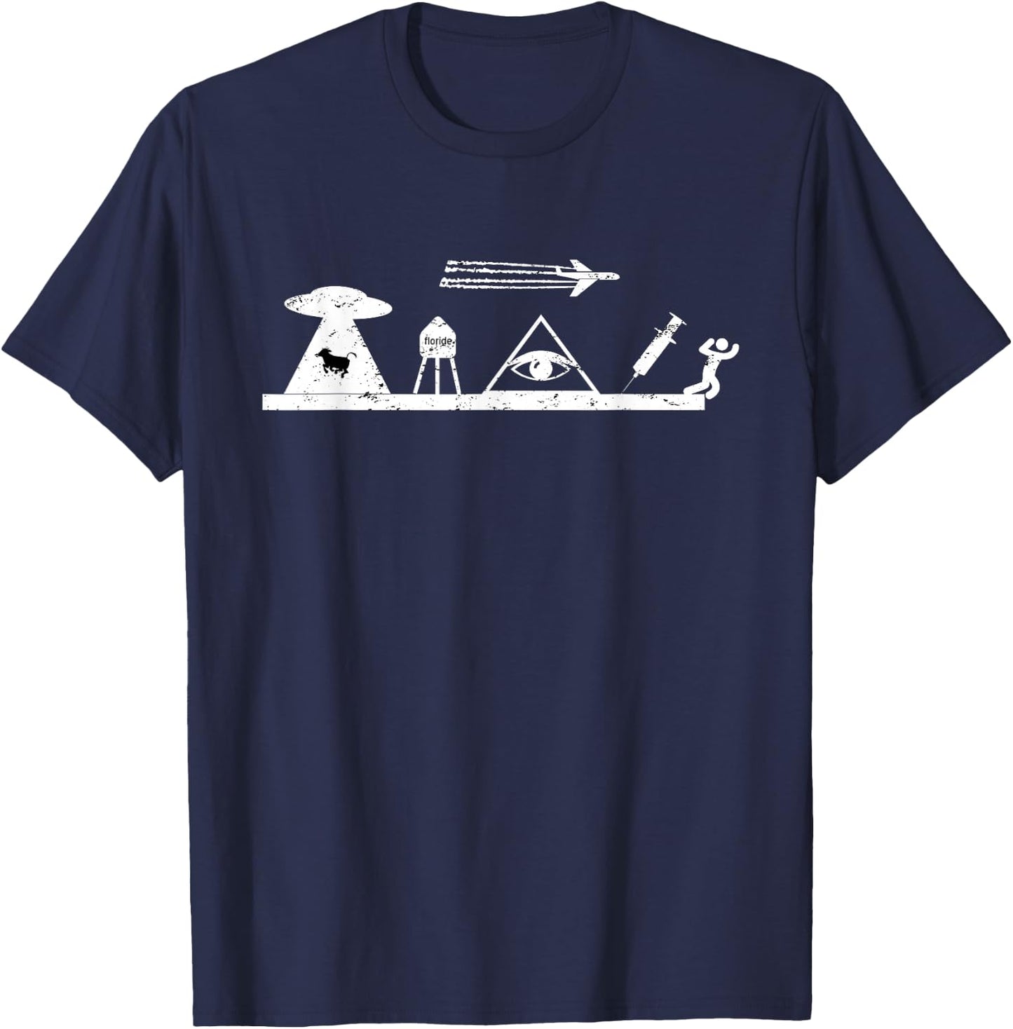 Conspiracy Theory Chem trails, Illuminati, Flat Earth, UFO T-Shirt - T-Shirt | Navy
