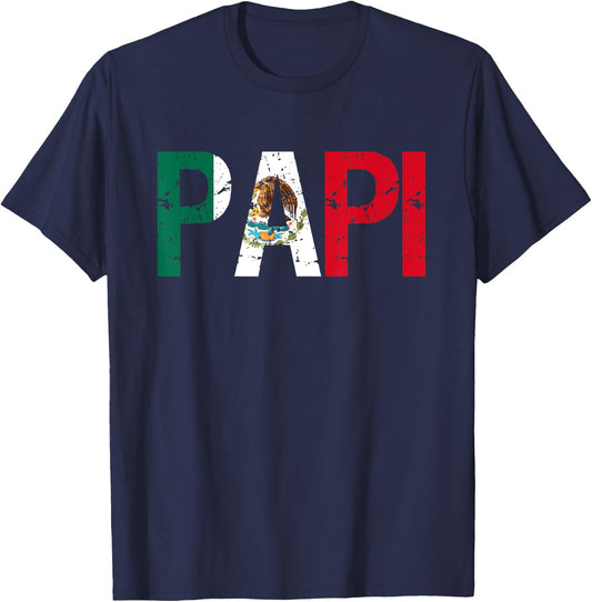 regalos del dia del padre Papi Mexican Flag T-Shirt - T-Shirt | Navy