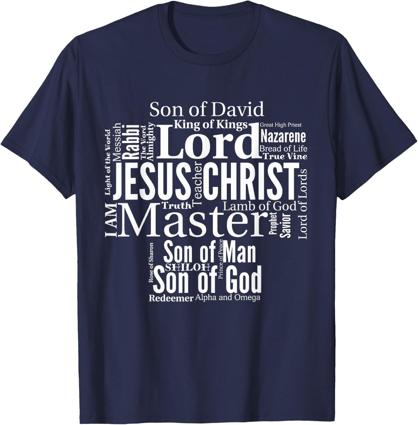 The Names of Jesus white text T-Shirt - T-Shirt | Navy