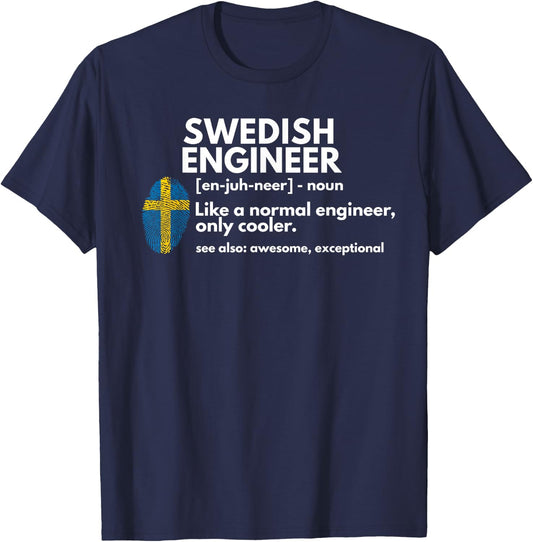 Swedish Engineer Definition Funny Sweden Engineering Gift T-Shirt - T-Shirt | Navy