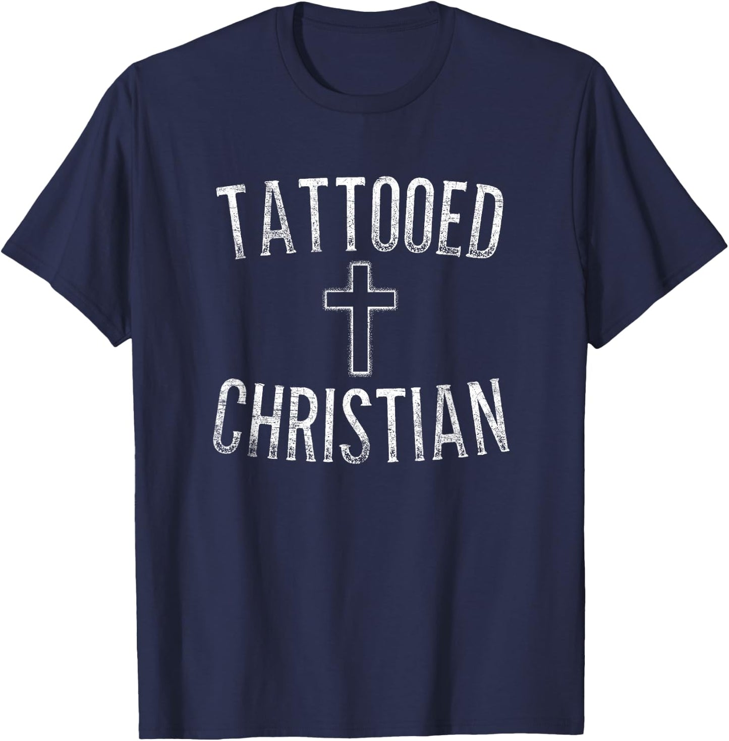 Tattooed Christian Religious Biker Motorcycle Cross T Shirt T-Shirt - T-Shirt | Navy