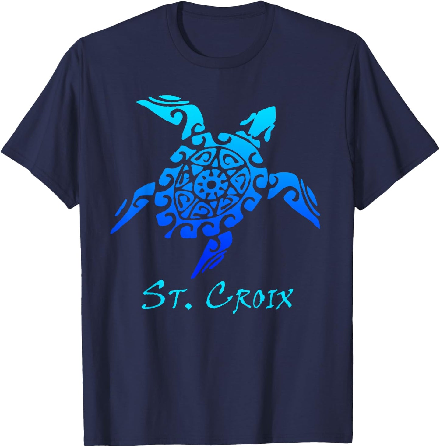 St. Croix Tribal Turtle Polynesian Tattoo Style Vacation T-Shirt - T-Shirt | Navy