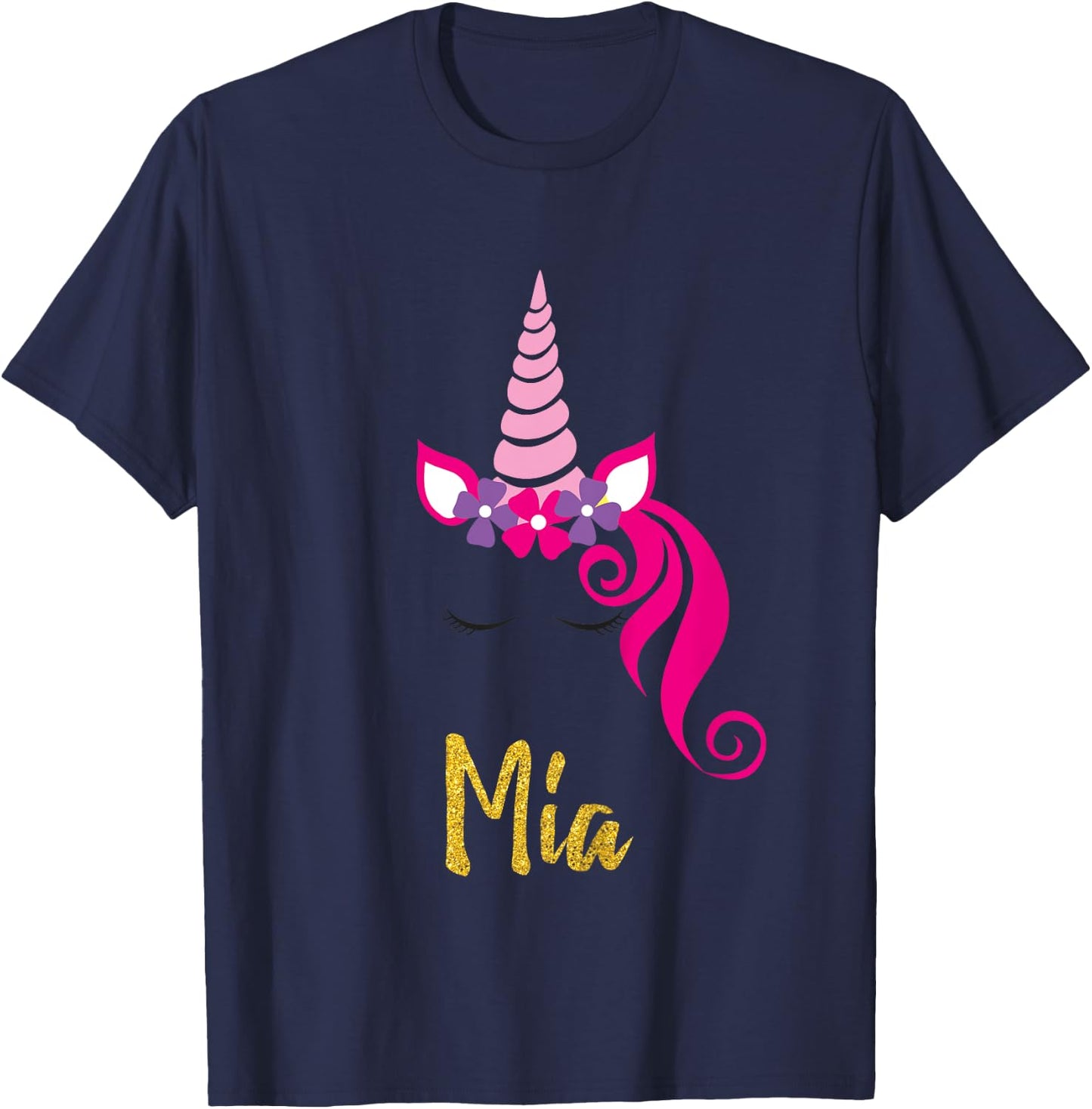 Kids Mia Unicorn Shirt Girls Personalized Name Mia Gift T-Shirt - T-Shirt | Navy