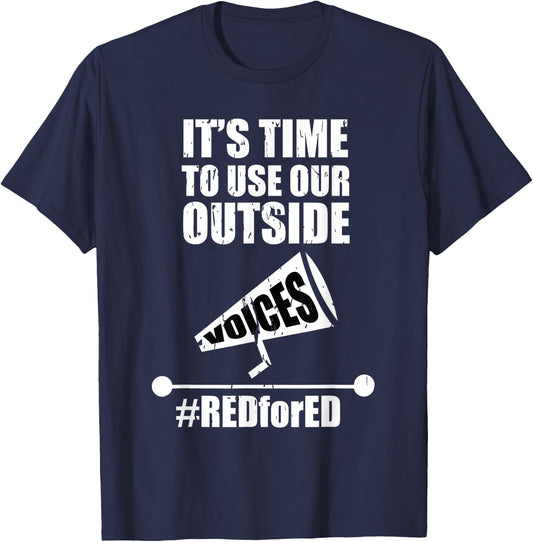 Outside Voices | Red For Ed Teachers Strike Educator Men Women T-Shirt - T-Shirt | Navy