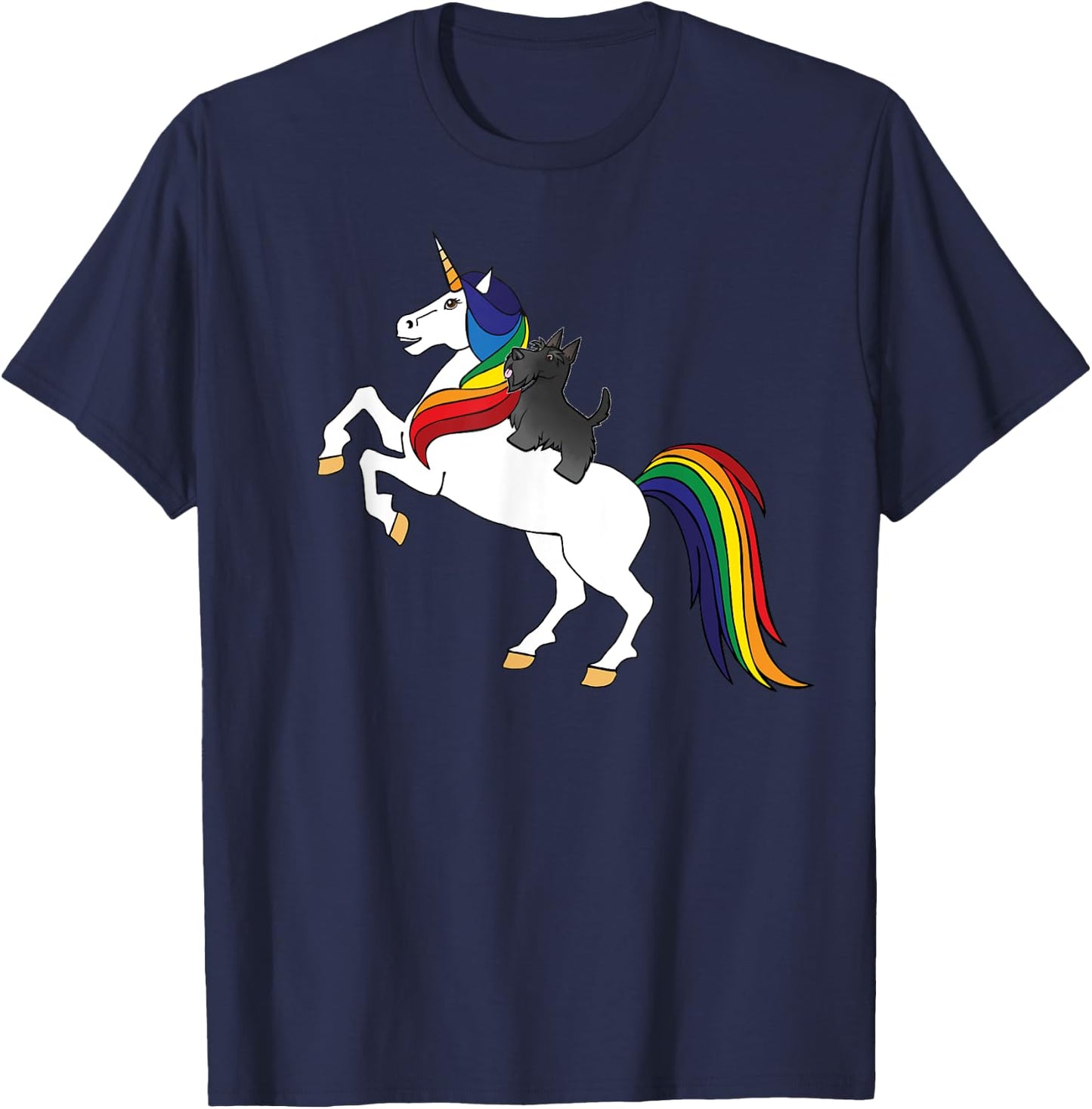 Cute Kid Girls Rainbow Unicorn Scottish Terrier Lover T-Shirt - T-Shirt | Navy