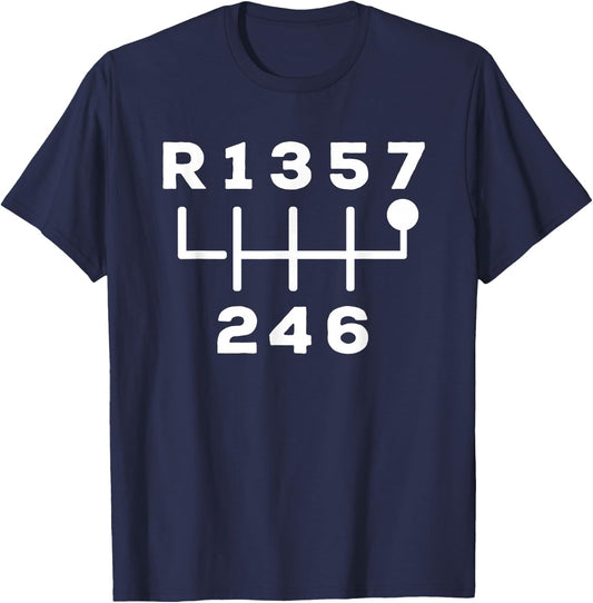 7 Speed Manual Transmission 7-Speed Stick Shift T-Shirt - T-Shirt | Navy