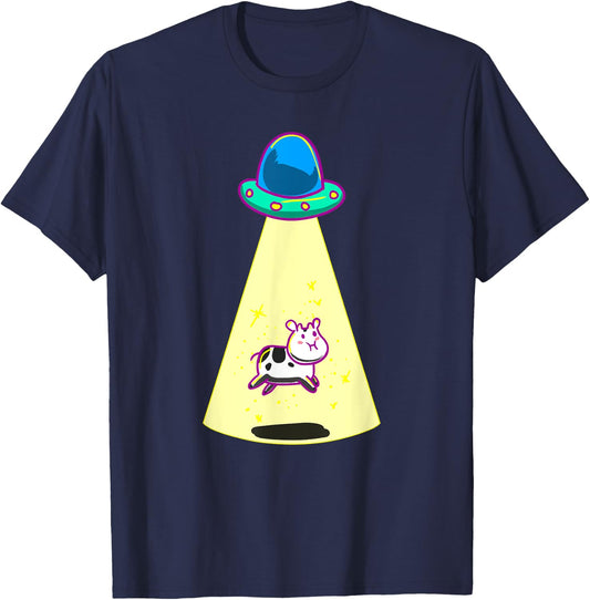 UFO Taking Cow Funny Galaxy Spaceship Alien Farm Animal Gift T-Shirt - T-Shirt | Navy