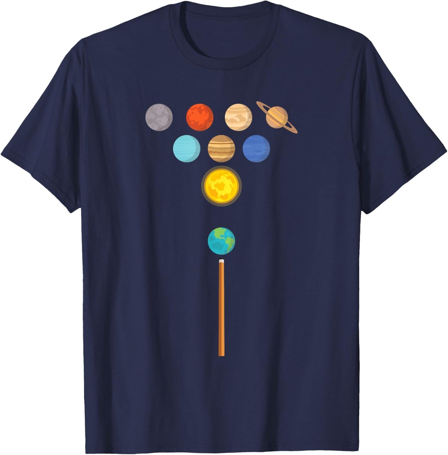 Earth Billiard Ball Strucking Planets Funny Pool T-Shirt - T-Shirt | Navy