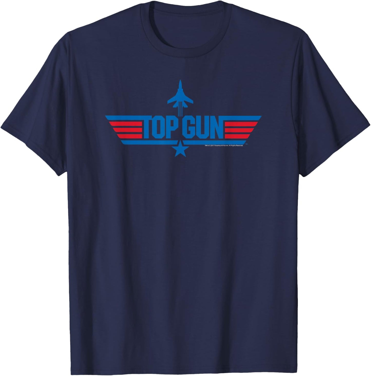 Top Gun Long Logo with Jet Red and Blue Action Movie T-Shirt - T-Shirt | Navy
