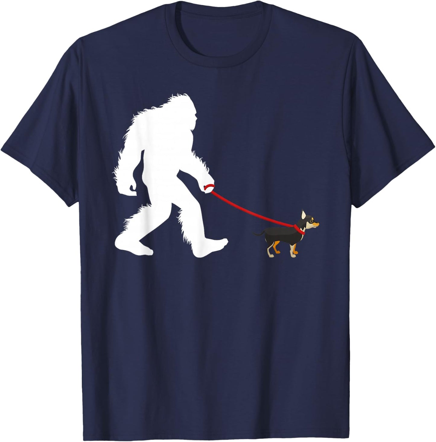 Bigfoot Walking Chihuaha Dog Walker T-Shirt - T-Shirt | Navy