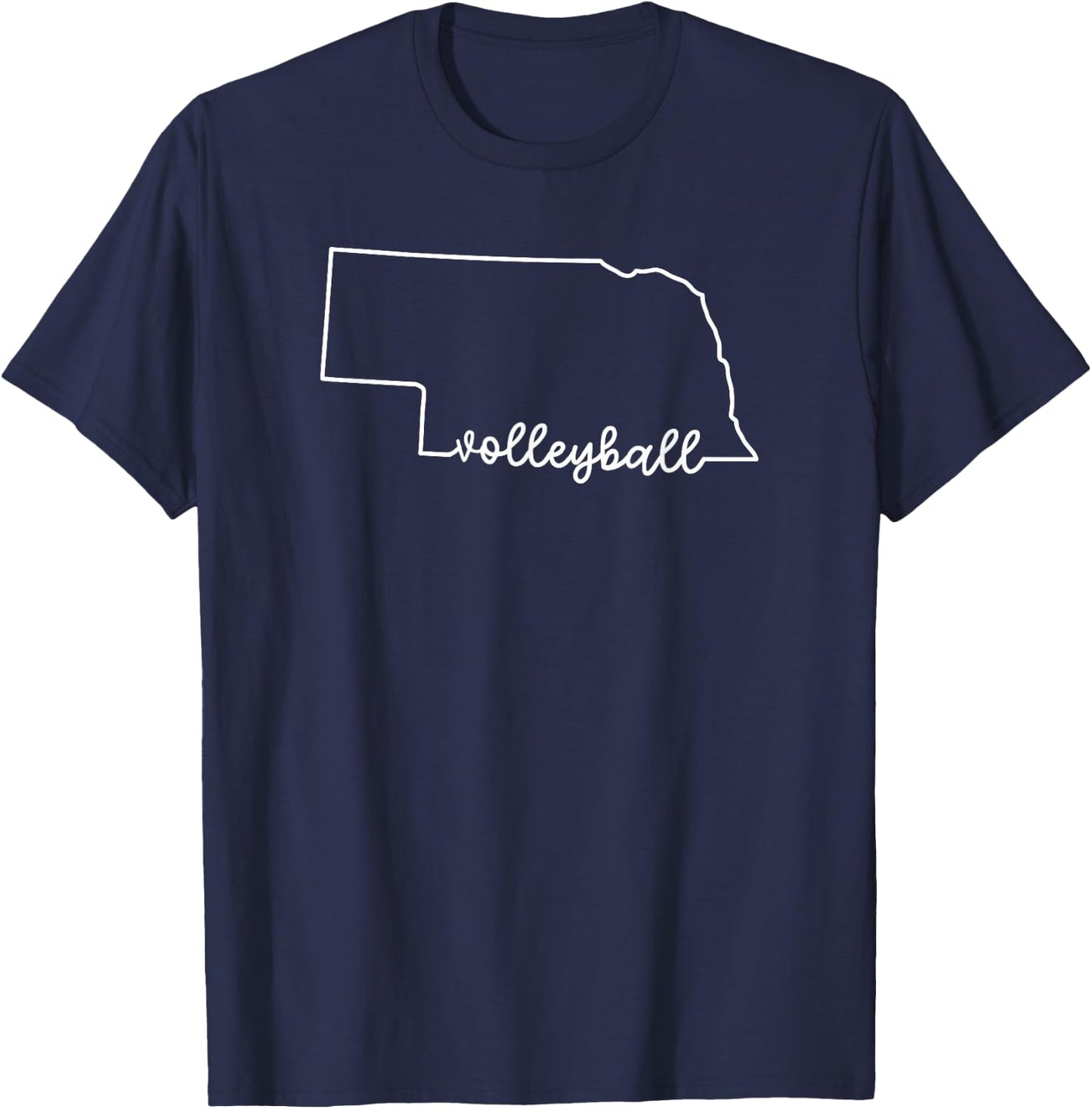 State of Nebraska Outline with Volleyball Script ACJ227b T-Shirt - T-Shirt | Navy