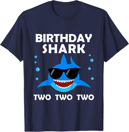 2nd Birthday Boy Shark Two Matching Party Gifts for Kids T-Shirt - T-Shirt | Navy