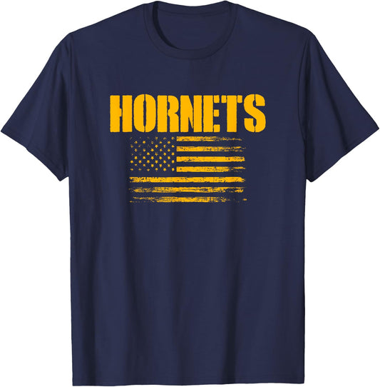 Yulee Hornets USA Flag Pride T-Shirt - T-Shirt | Navy