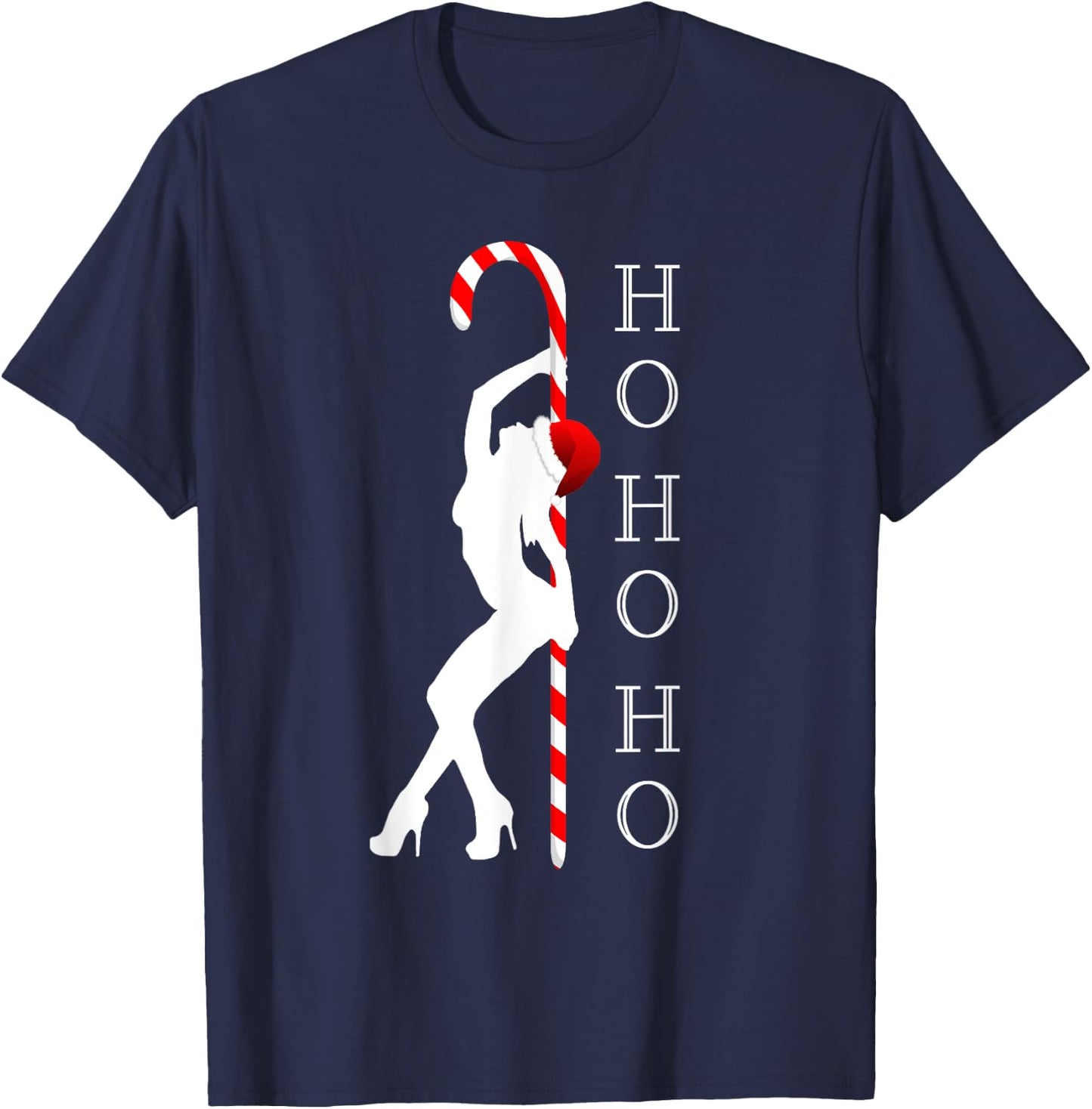 "Naughty Stripper HoHoHo" Funny Ugly Christmas Sweater Party T-Shirt - T-Shirt | Navy