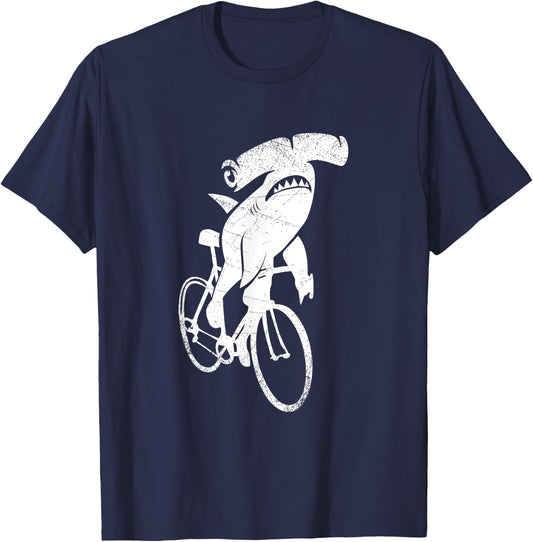 Hammerhead Shark On A Bicycle Shark T-Shirt - T-Shirt | Navy