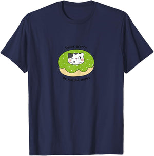 Matcha Dessert Lover,Cute Kitty Cat Donut Be Matcha Happy Women Girls Kids T-Shirt - T-Shirt | Navy