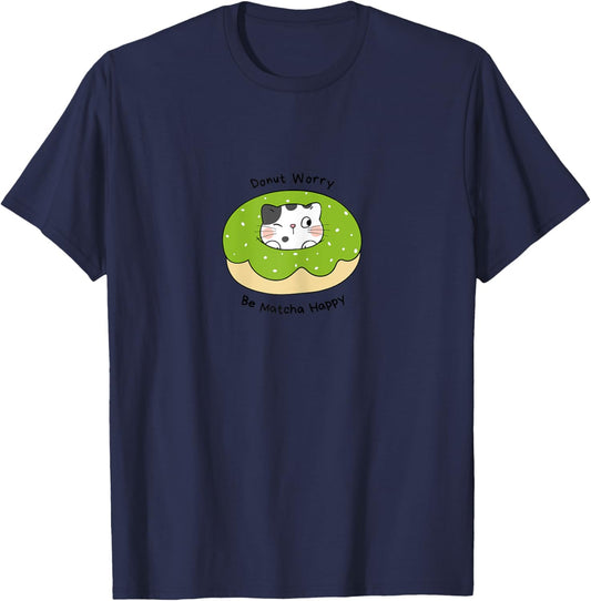 Matcha Dessert Lover,Cute Kitty Cat Donut Be Matcha Happy Women Girls Kids T-Shirt - T-Shirt | Navy
