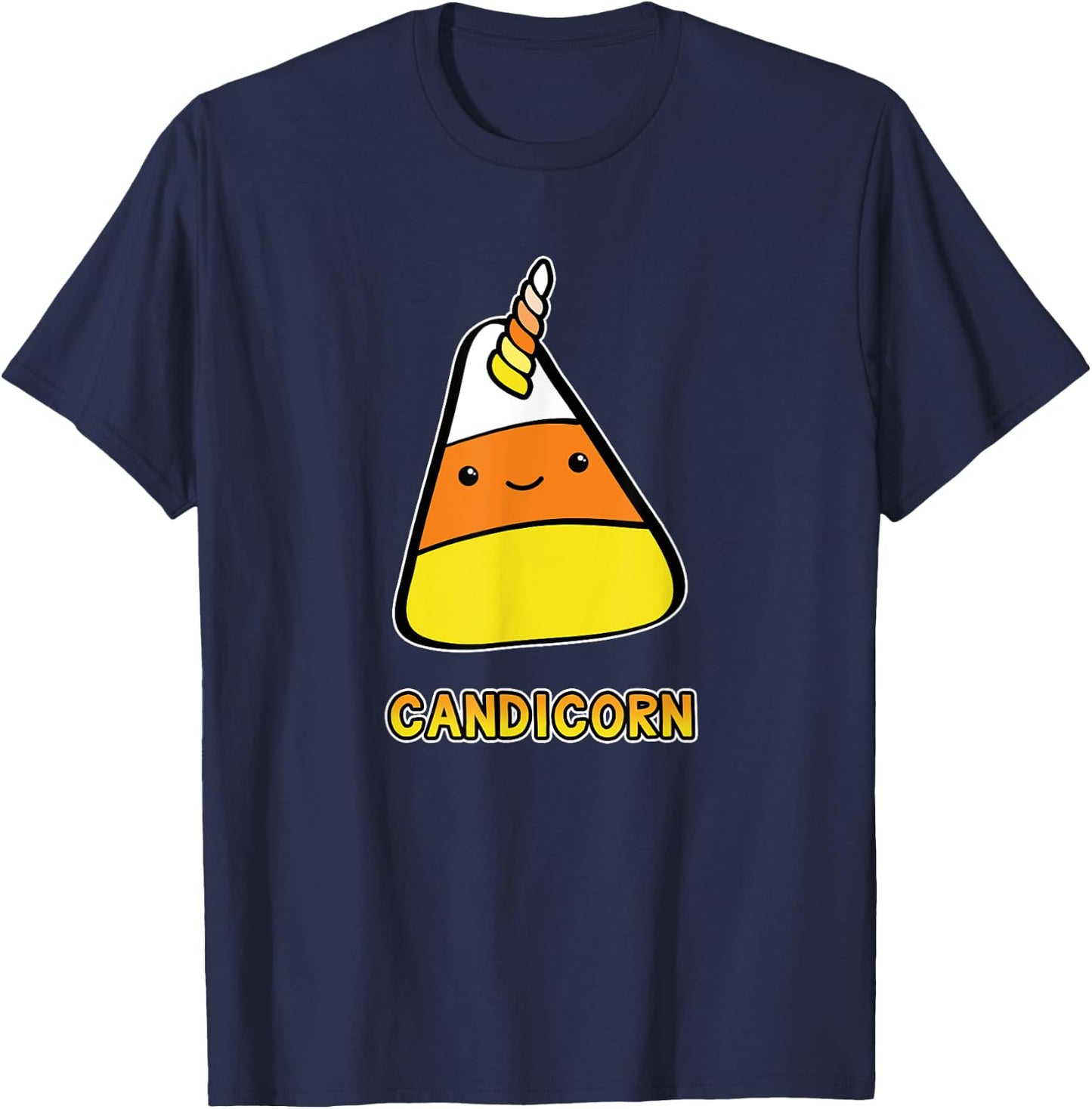 Candy Corn Kawaii Halloween Unicorn Pun Candicorn T-Shirt - T-Shirt | Navy
