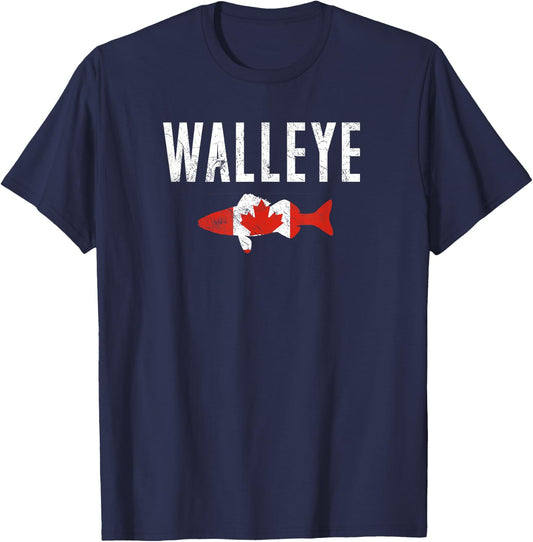 Walleye Canadian | Walleye Fishing Shirt T-Shirt - T-Shirt | Navy