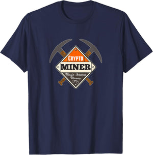 Crypto Miner Bitcoin Cryptocurrency Mining Placard T-Shirt - T-Shirt | Navy
