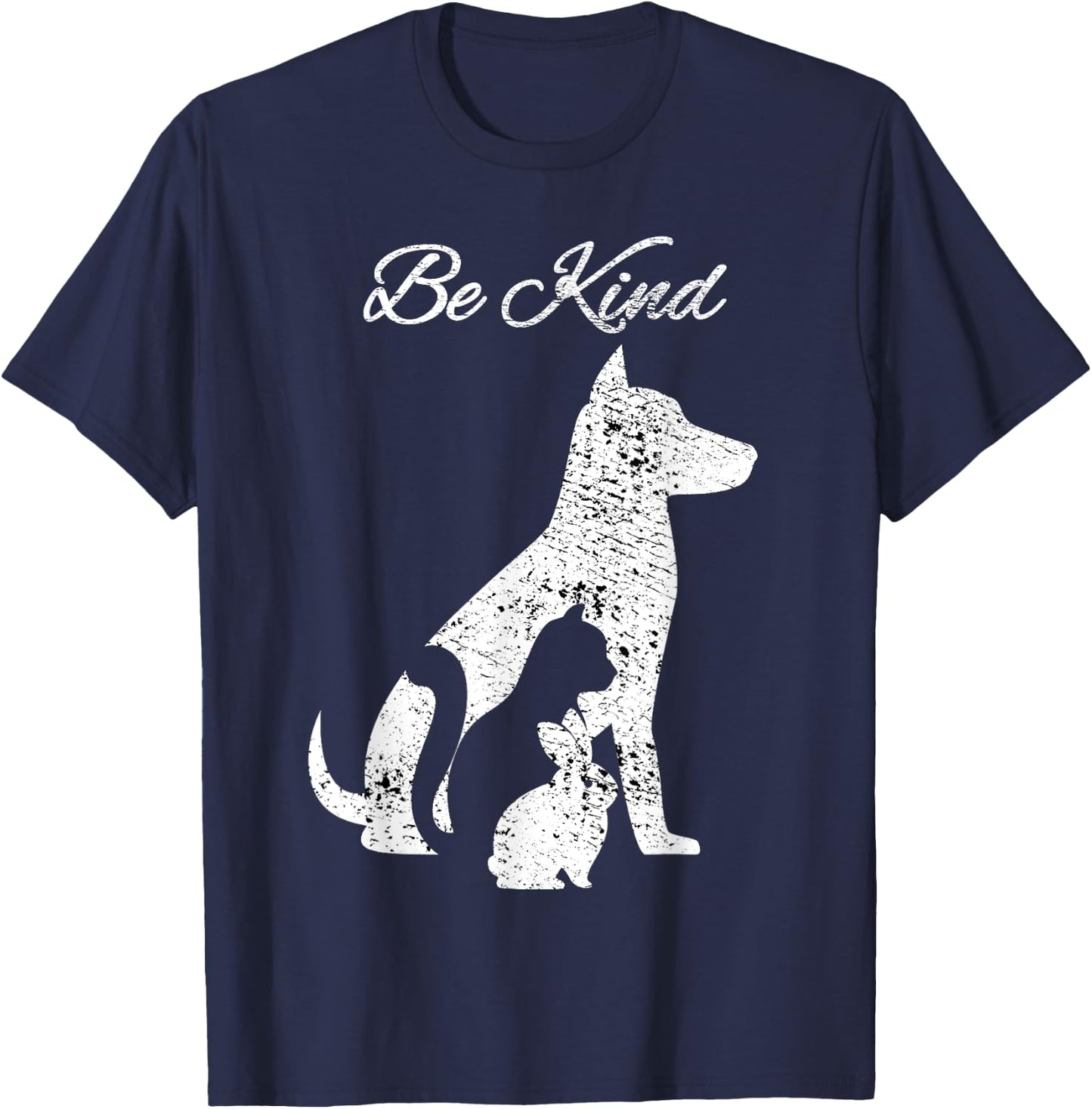 Be Kind to Animals Love Pet Cat Dog Rabbit Distressed T-Shirt - T-Shirt | Navy