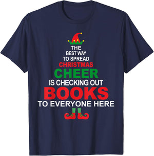 Librarian Christmas Elf Cheer Shirt T-Shirt - T-Shirt | Navy