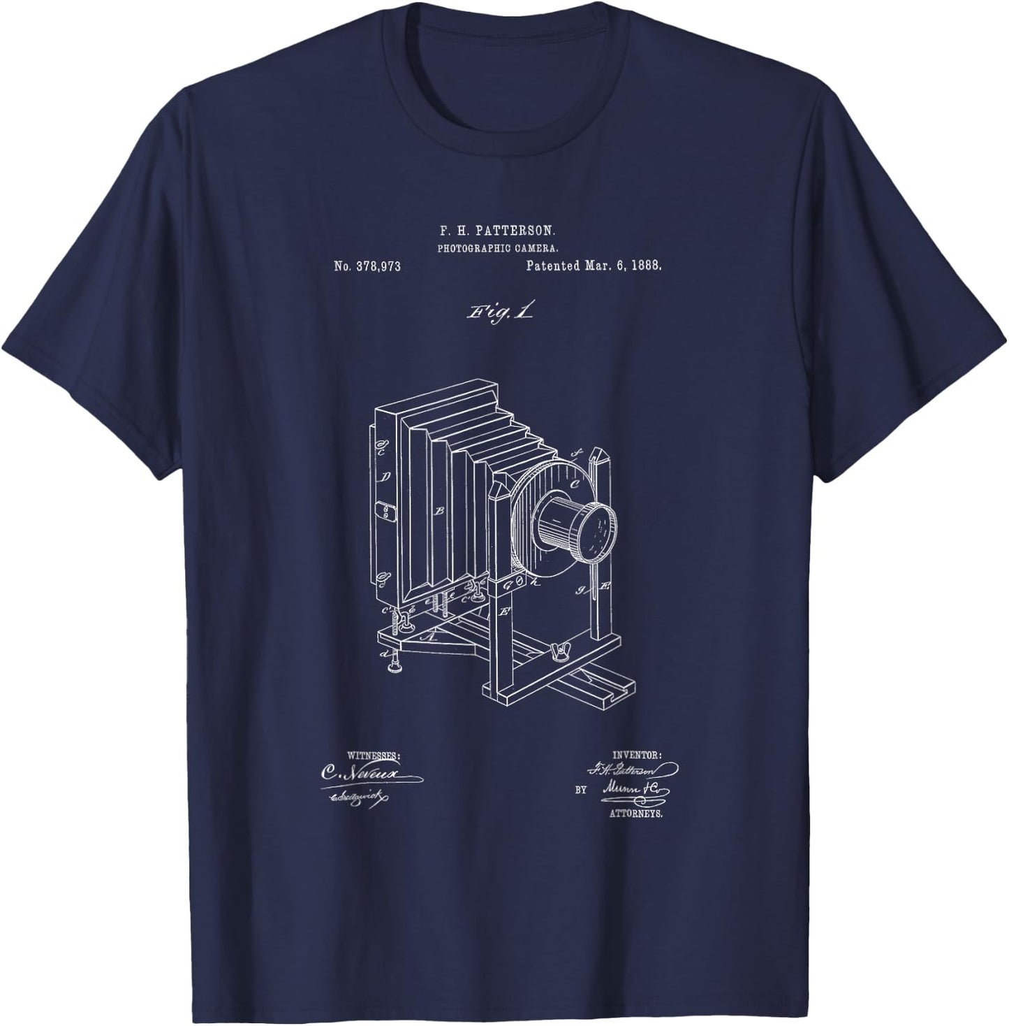 Camera Man with Antique Patent Art Camera T-Shirt - T-Shirt | Navy