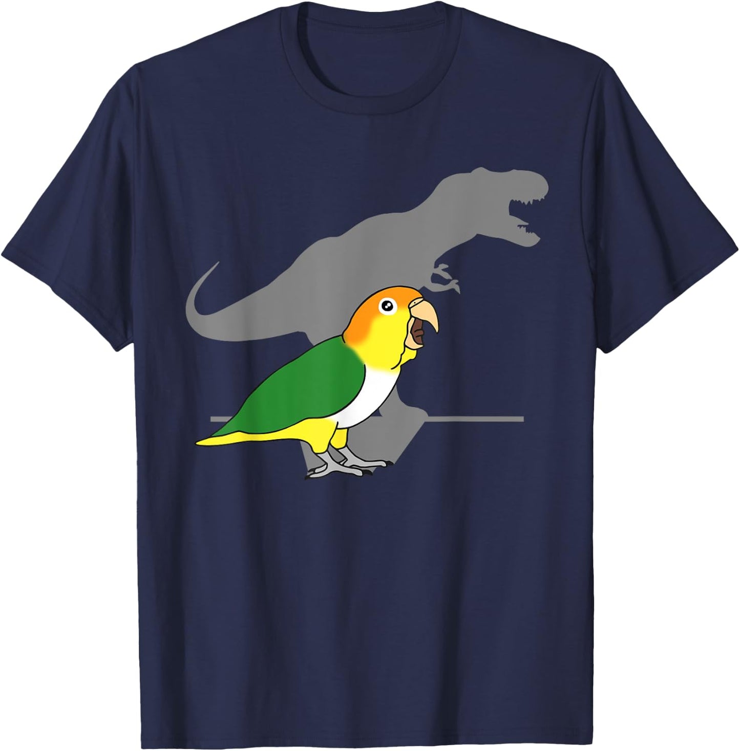 White bellied caique T-rex, birb memes, dinosaur parrot T-Shirt - T-Shirt | Navy