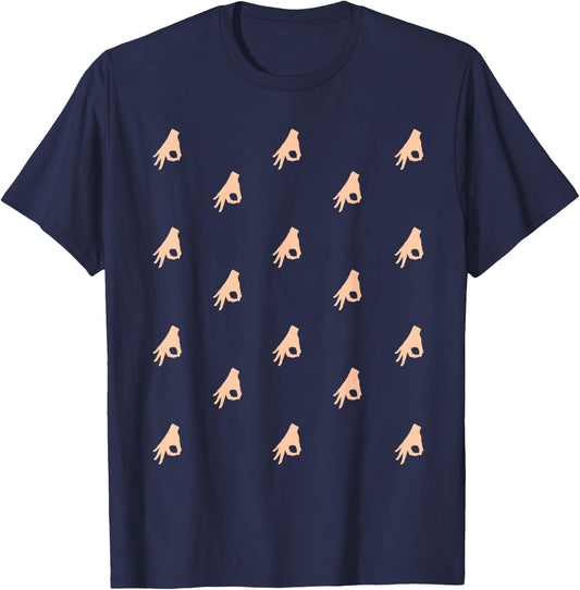 Finger Circle Game Shirt Meme Hand OK Gotcha Pattern T-Shirt - T-Shirt | Navy