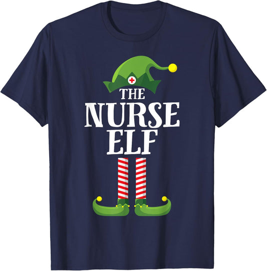 Nurse Elf Matching Family Group Christmas Party Pyjamas T-Shirt - T-Shirt | Navy