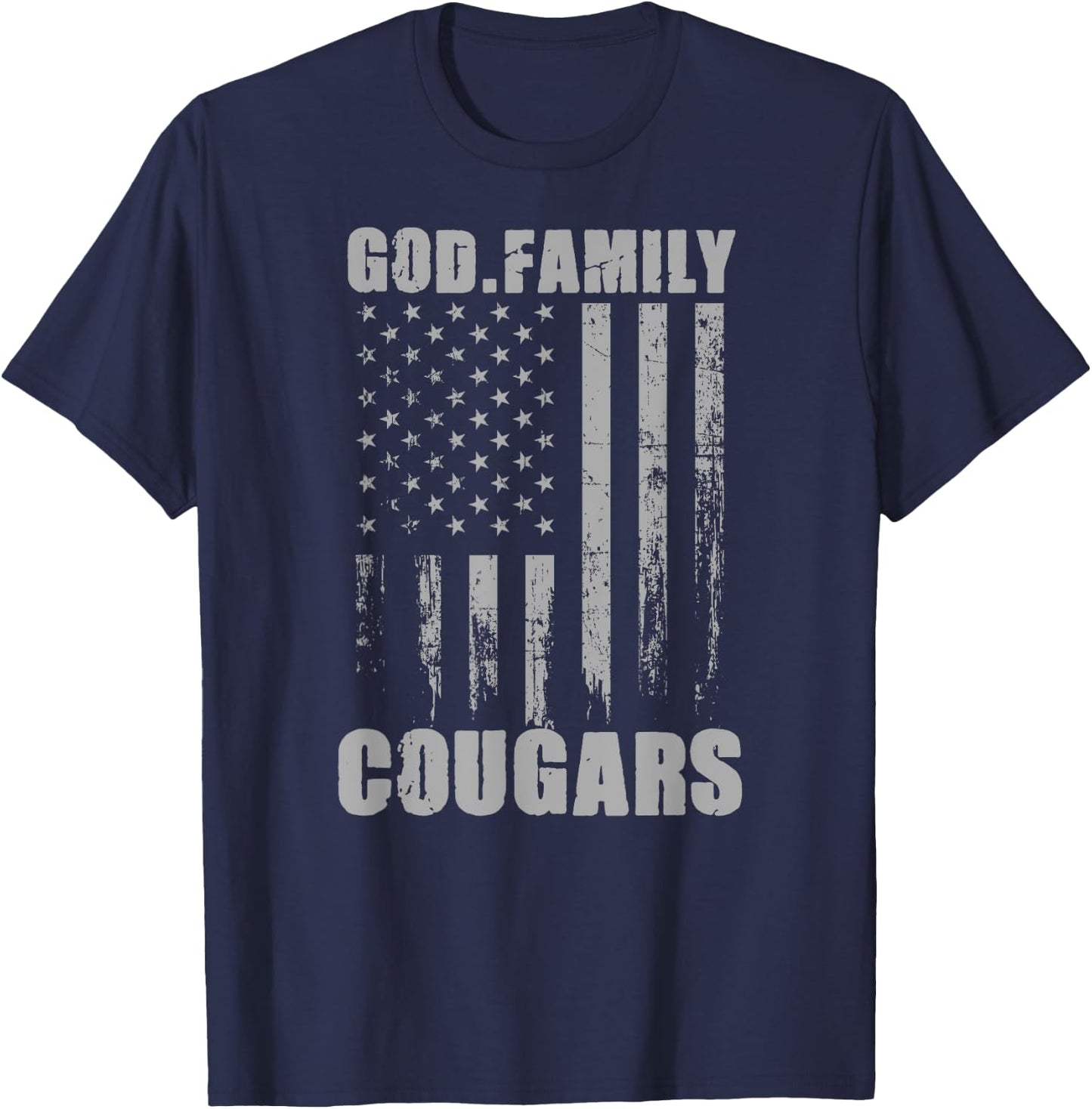 Franklin Cougars God. Family. Vintage USA Flag T-Shirt - T-Shirt | Navy