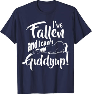 Fallen And I Can't Giddy Up Funny Horseback Riding Horse T-Shirt - T-Shirt | Navy