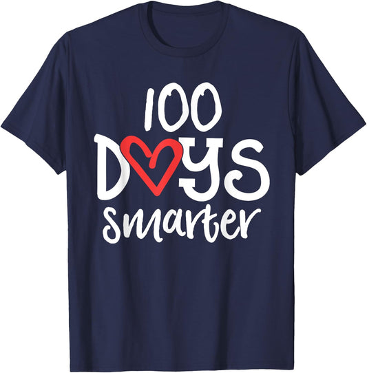 100 Days Smarter 100th Day of School Shirt Kindness Teacher Men Women Kids T-Shirt - T-Shirt | Navy